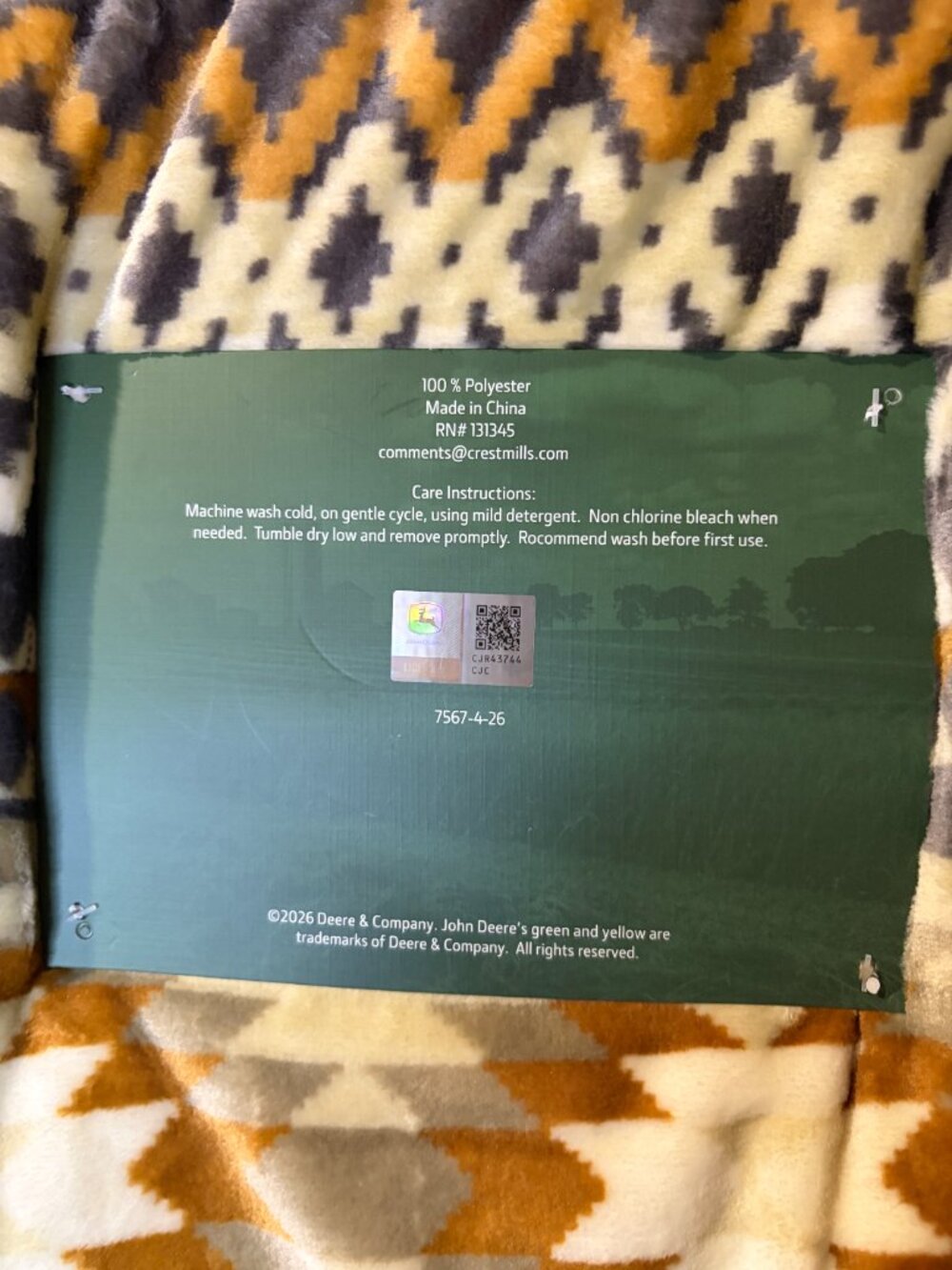 John Deere Aztec Plush Throw Blanket 60x70 Oversized NWT - Picture 5 of 5